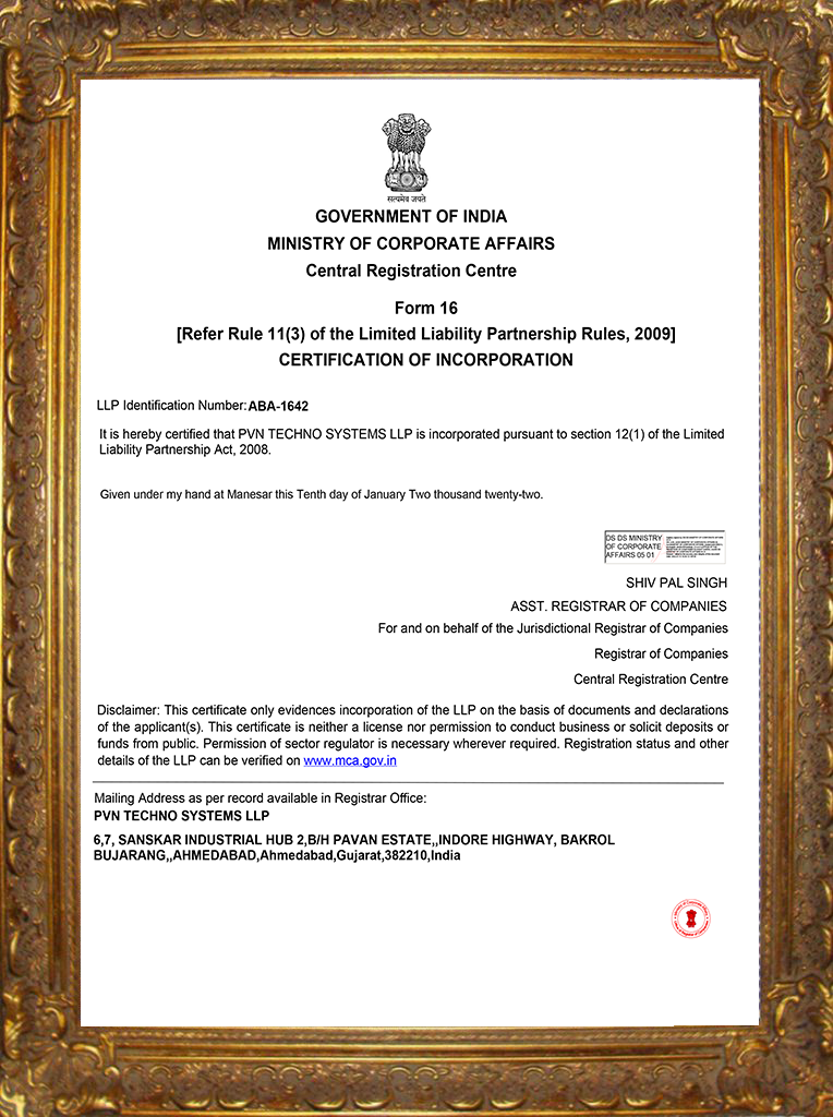 PVN Techno Systems LLP Incorporation Certificate